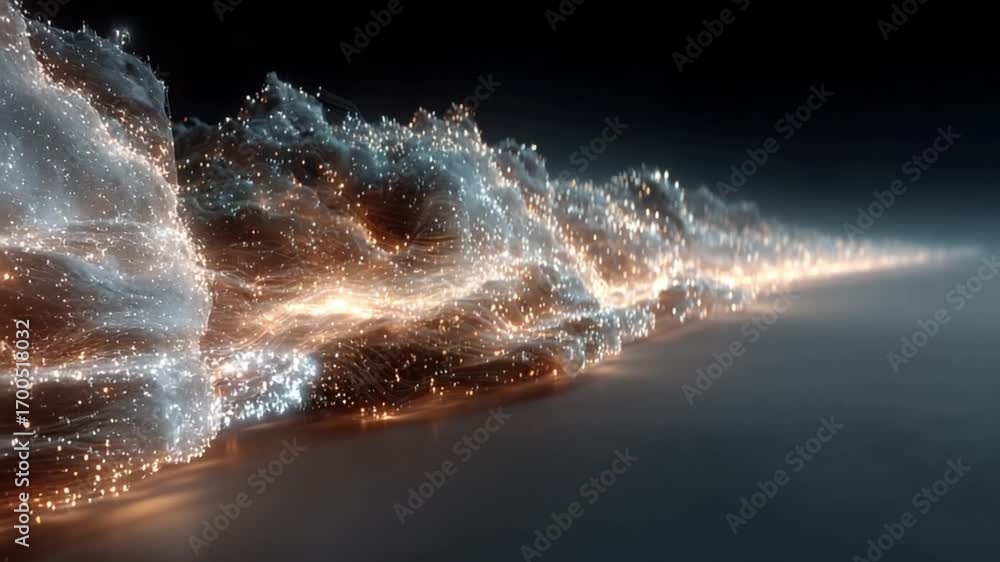 Aufkleber abstract digital trail of light: a dynamic and luminous digital abstract, with particles of light st