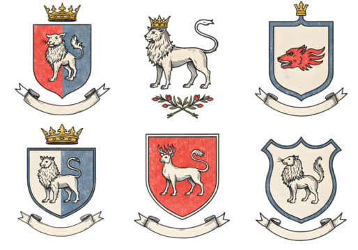 Heraldic Coats Of Arms Illustration Of Lions And Deer On Shield Design