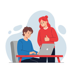 Flat Vector Illustration of Business Activities — Teamwork, Office Work, and Corporate People