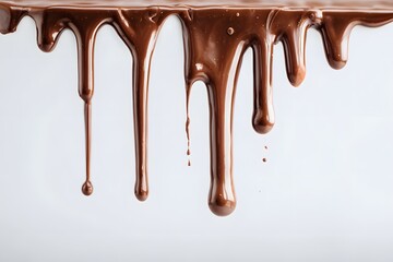 Molten chocolate dripping down dark brown liquid