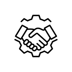Fototapeta premium Outline illustration of a handshake in front of a gear representing collaboration and agreement in business