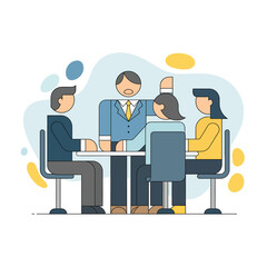 Flat Vector Illustration of Business Activities — Teamwork, Office Work, and Corporate People