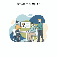 Flat Vector Illustration of Business Activities — Teamwork, Office Work, and Corporate People