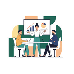 Flat Vector Illustration of Business Activities — Teamwork, Office Work, and Corporate People