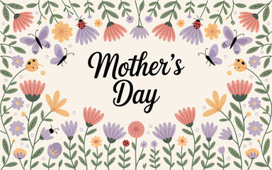 Happy Mother's Day border flat vector illustration background