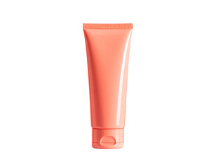 Coral Hand Cream Tube Mockup with Minimalist Packaging and Plant