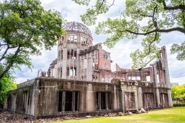 The Genbaku Domu, Atomic Bomb Dome, in the Hiroshima Peace Memorial Park, Hiroshima, Japan