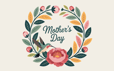 Happy Mother's Day border flat vector illustration background