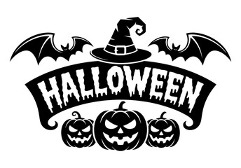 Spooky Halloween banner with witchs hat bats and jack-o-lanterns