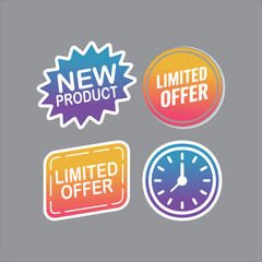 New product and limited offer badge pack vector. Perfect for ecommerce marketing, store discount promotion, product launch highlight, urgent deal. Editable isolated sticker collection for shop banners