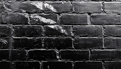 The image shows a close-up view of a black brick wall with white markings, possibly paint or graffiti, on its surface.