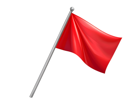 isolated triangular gradient red flag icon with silver pole on transparent background  