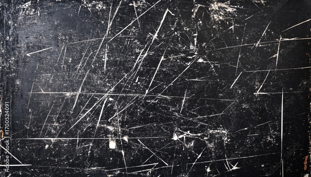 Poster the image shows a dark-colored surface with numerous, irregular white scratches and scuff marks acro