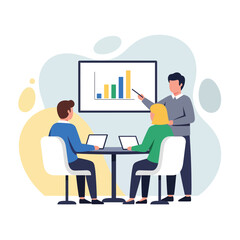 Flat Vector Illustration of Business Activities — Teamwork, Office Work, and Corporate People