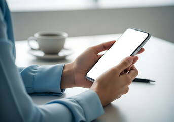 Professional Man Holding a Smartphone with a Blank Screen Mockup