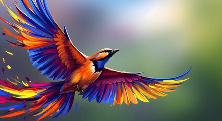Obraz premium Vibrant Bird Spreading Wings in a Dreamlike Landscape