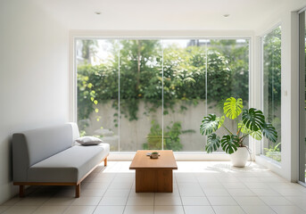 Bright Minimalist Living Room with a Garden View
