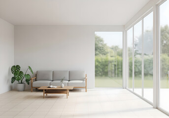 Minimalist Living Room with Large Windows and a Garden View