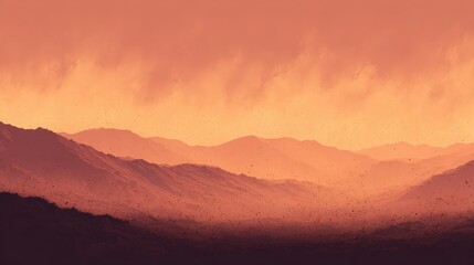 Fototapeta premium Vibrant sunset over rolling hills, showcasing layered textures and a warm color palette.