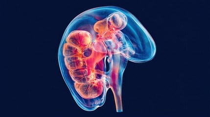 Human embryo development illustration showing organogenesis and early formation on a dark blue background