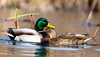 Two ducks in a tranquil pond
