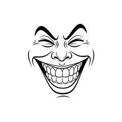 Sinister Grinning Face Outline Isolated on Transparent Background