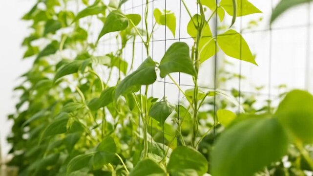 Green Bean Plants Growing in Greenhouse Agriculture