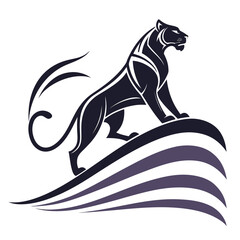 Obraz premium Stylized black panther standing on abstract waves