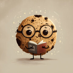 Cookie with glasses a chocolate chip cookie wearing read book
