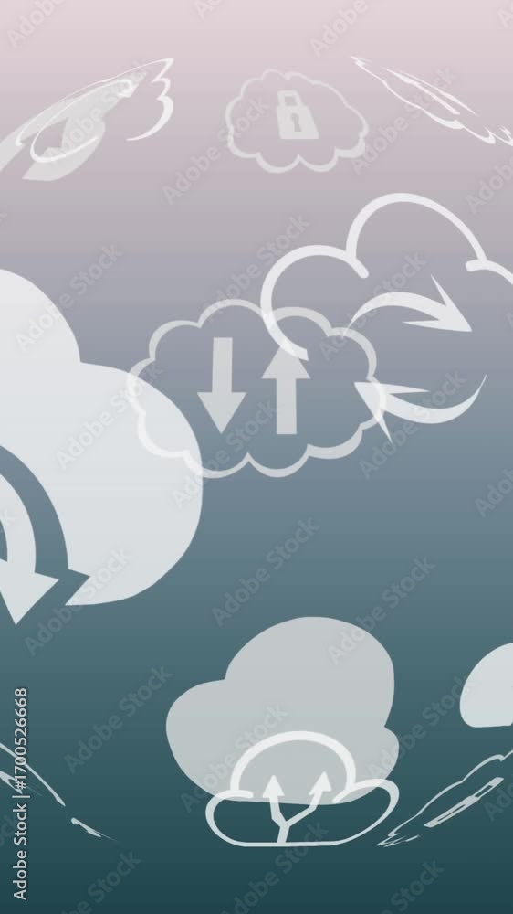 Aufkleber animation of globe with cloud computing icons on blue background