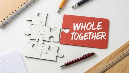 Collaboration Concept with Puzzle Pieces and Whole Together Message