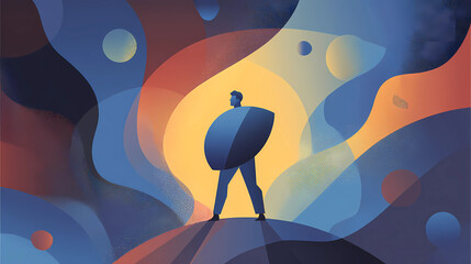 Coping with stress a figure holding a shield of light