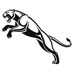 Stylized black panther leaping forward with mouth open