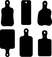 Cutting board silhouettes set, modern board set vector, Creative black chopping board vector art, stylish kitchen utensil vector logo, Set of kitchen art design, cutting board silhouette collection