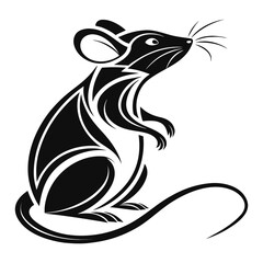 Stylized black mouse with tribal design elements on white background