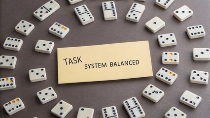 Balanced Task Management Concept with Dominoes and Note Card