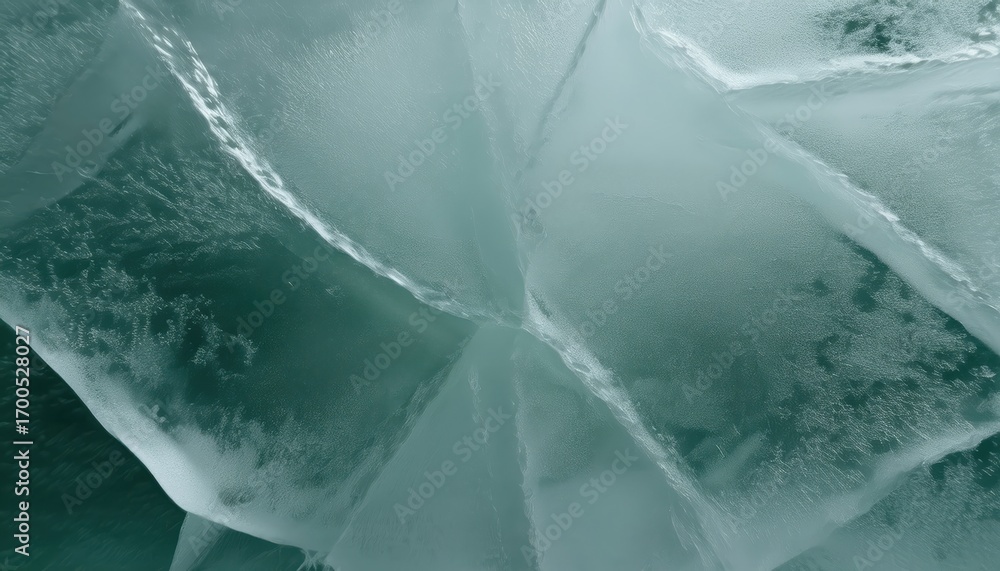 Poster frozen turquoise ice fracture with crystalline textures and shimmering bubbles creating abstract arc