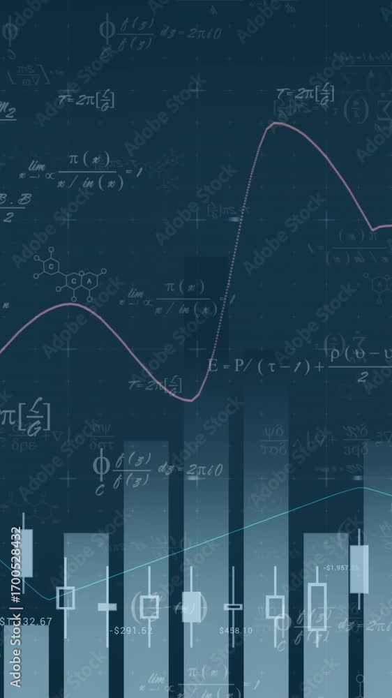 Aufkleber animation of statistical data processing and mathematical equations against grey background