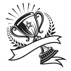Trophy with star and laurel wreath and banner