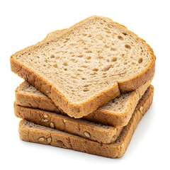 Stack of whole wheat bread slices isolated on white background