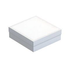 A simple studio shot showing a closed square white box with a lid on a white background in isolation