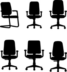 Office chair silhouettes set, modern chair set vector, Creative black chair vector art, stylish chair vector logo, Set of chair art design, furniture chair silhouette collection