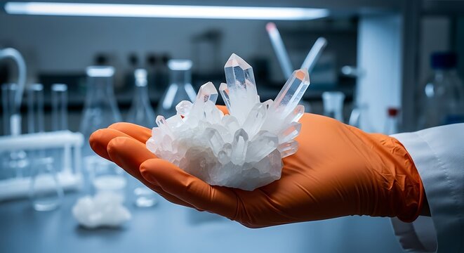 Scientist Examines Growing Crystal Structures in Laboratory Setting