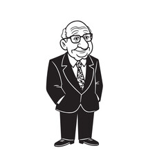Obraz premium Old man with formal suit black and white vector illustration for classic portrait artwork design
