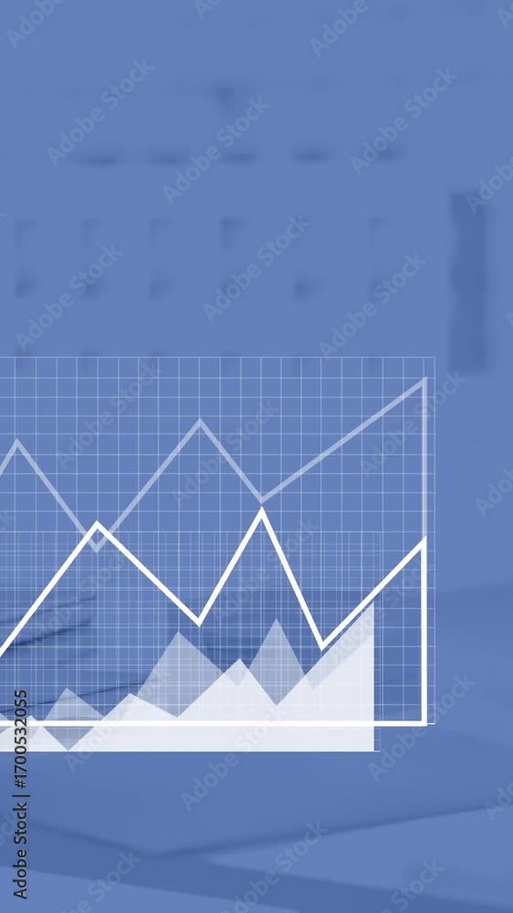 Aufkleber animation of multiple digital icons and statistical data processing against office desk