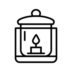Black outline lantern with candle flame light illumination
