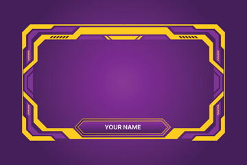 Vector art of futuristic digital frame with purple and yellow geometric shapes, perfect for gaming overlays or streaming