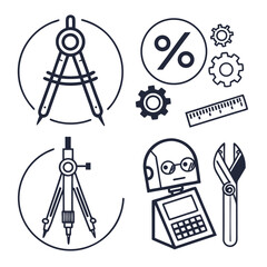 Obraz premium Engineering and science icons and tools drawing compass