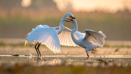 Two egrets in graceful fight