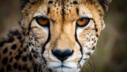 Close-up portrait of a cheetah's intense gaze, showcasing its intricate spotted coat and striking amber eyes.